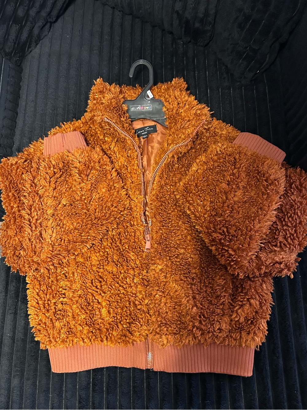 Love Tree women’s Plush Sherpa Jacket in Rust Orange